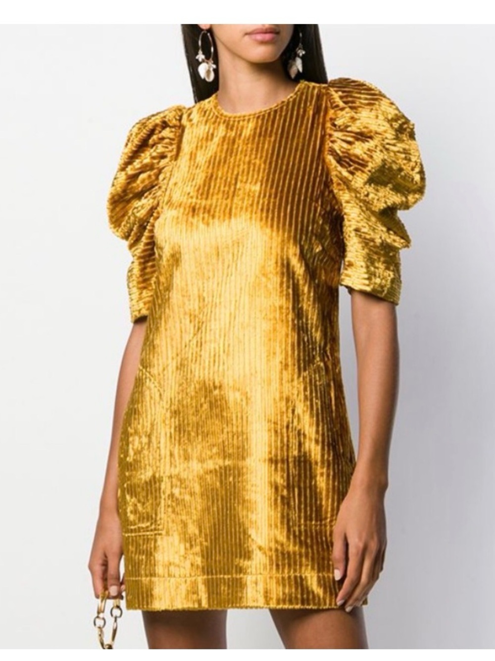 Ulla Johnson Callahan Gold Corduroy Puff Shoulder Dress Size 2